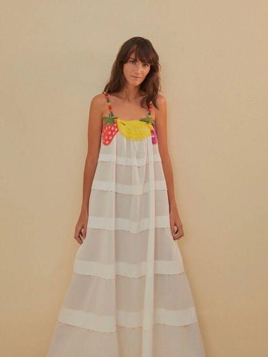 FARM Rio Dresses & Skirts - NWT FARM Rio Size Medium Off-White Fruits Richelieu Sleeveless Maxi Dress